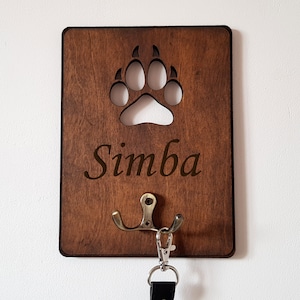 Wood Dog Leash Holder for wall Personalized Custom Pet Gift Dog Leash Holder Wooden Organizer dog name sign dog bone Sign leash hanger key