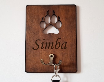 Wood Dog Leash Holder for wall Personalized Custom Pet Gift Dog Leash Holder Wooden Organizer dog name sign dog bone Sign leash hanger key