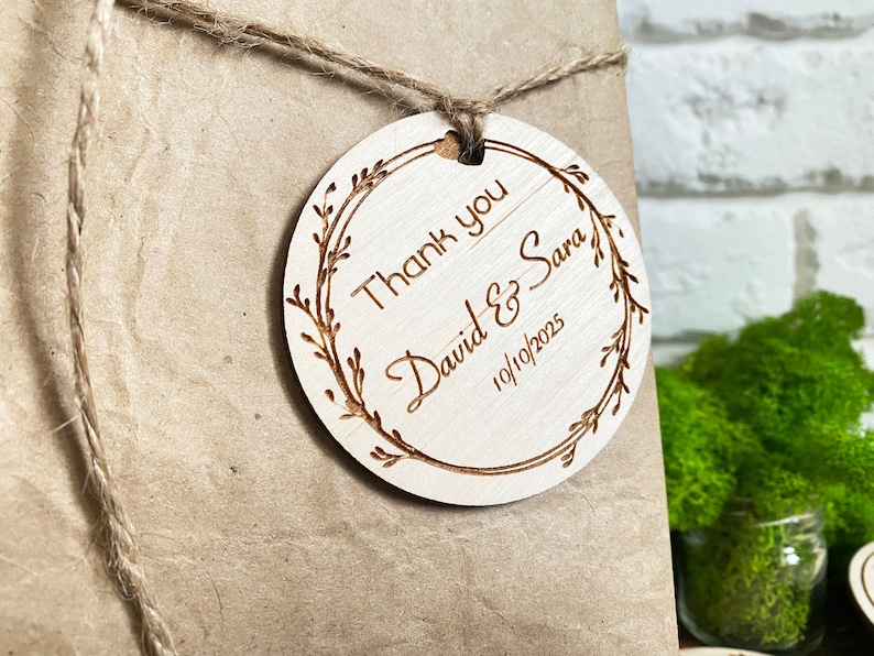 Personalized Thank you Wedding Favor Tags Wood Rustic Wedding Thank You Tags Rustic Wedding Thank You Favors Tags Wooden Favor Tags Flowers image 1