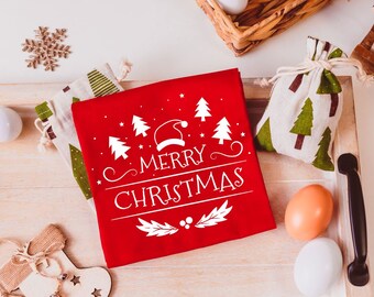 Chrsitmas Tea Towel | Christmas Decor | Holiday Red Dish Towel | Christmas Kitchen Gift