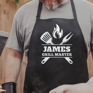 Grill Master Apron for Men | Personalized BBQ Apron with Pocket | Custom Barbecue Apron | Large Grill Apron