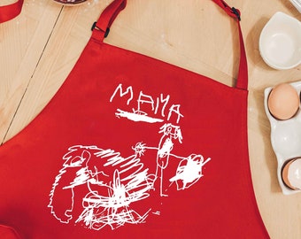 Kid's Drawing Screen Printed on Apron | Daddy Gift from Kids | Personalized Apron | Custom Gift for Mommy | Mother's Day Gift