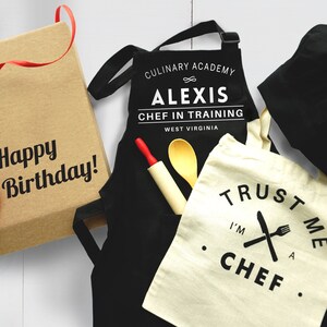 Apron for Kids Toddler Apron and Chef Hat Personalized Cooking Gift Set Custom Gift Little Chef in Training image 4