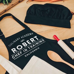 Apron for Kids Toddler Apron and Chef Hat Personalized Cooking Gift Set Custom Gift Little Chef in Training image 3