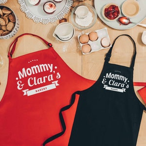 Set of 2 Matching Aprons | Family Bakery | Personalized Aprons | Father's Day Gift | Custom Apron for Dad or Mom | Kids Apron