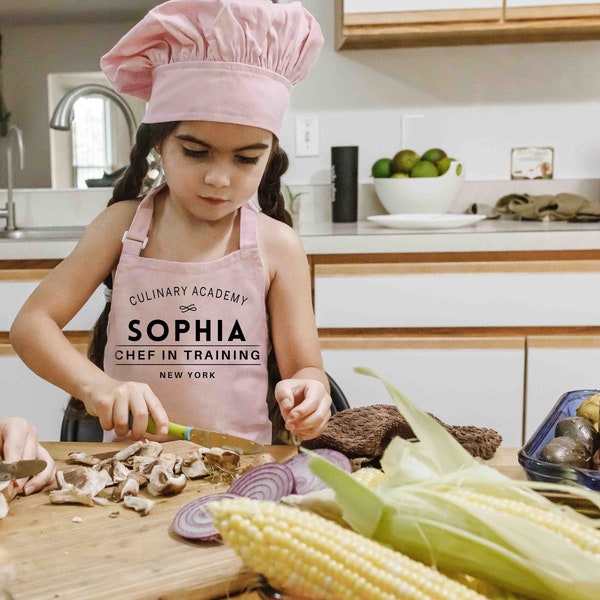 Schort voor kinderen | Peuterschort en koksmuts | Gepersonaliseerde kookcadeauset | Aangepast cadeau | Kleine chef-kok in opleiding