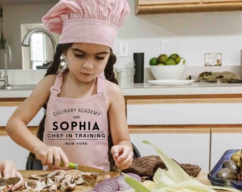 Set grembiule e cappello da chef personalizzati per bambini: regalo di cucina in cotone personalizzato