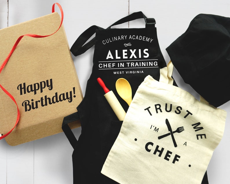 Apron for Kids Toddler Apron and Chef Hat Personalized Cooking Gift Set Custom Gift Little Chef in Training image 4