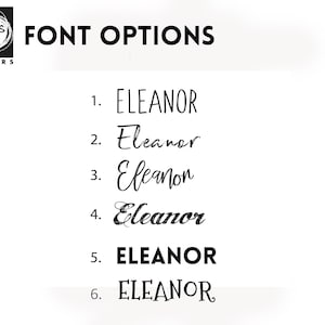 May include: A list of six different font options for the name "Eleanor" in black text on a white background. The options are numbered 1 through 6.