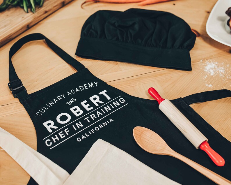 Apron for Kids Toddler Apron and Chef Hat Personalized Cooking Gift Set Custom Gift Little Chef in Training image 3