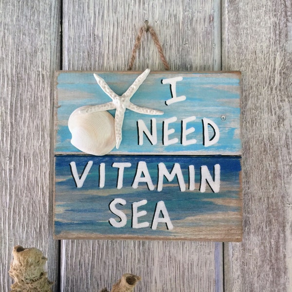 Ocean Pallet Art - Wooden Vitamin Sea Sign, Seaside Decor, Upcycled Beach Art, Coastal Sea Wall Art, Nautical Home Decor