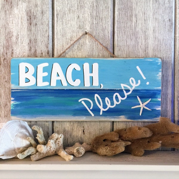 Funny Wood Beach Sign - Beach Please Handpainted Pallet Sign, Beach Pallet Art, Wooden Coastal Sign, Coastal Wall Art, Beach Home Decor