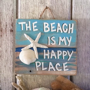 Beach Pallet Art - The Beach Is My Happy Place Sign, Wooden Beach Sign, Upcycled Beach Decor, Beach Is My Happy Place Art