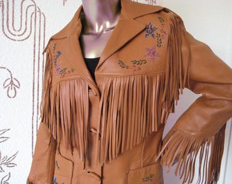 CHRIS LINE ORIGINALS Beaded Leather Fringed Jacket, Brown
