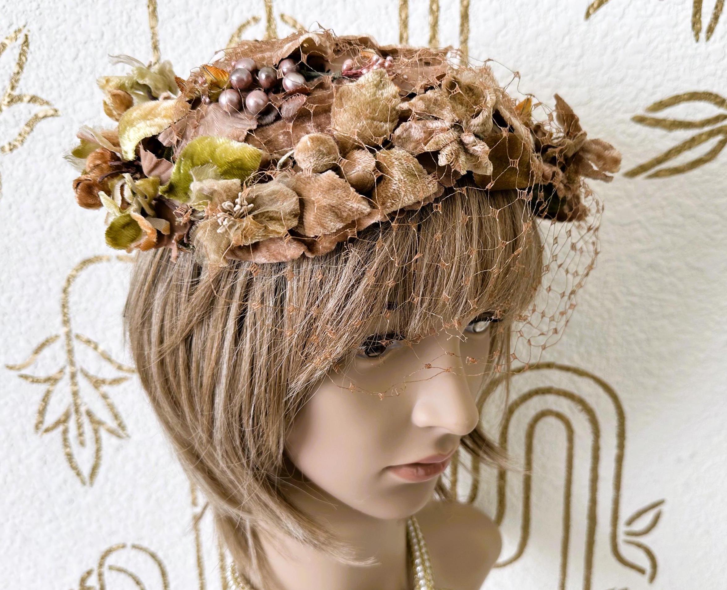 CONNIE MILANO Designer Vintage Hat, Golden Brown/green  display picture 1