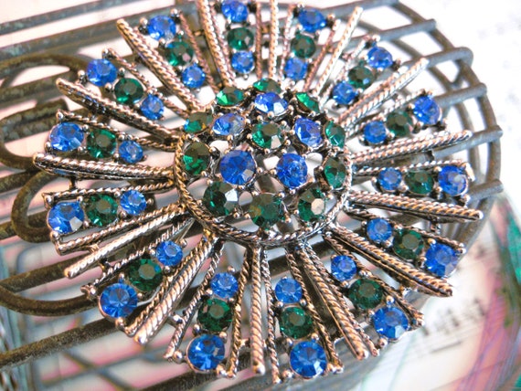 Vintage Statement Brooch, Sparkling Faceted Blue … - image 1