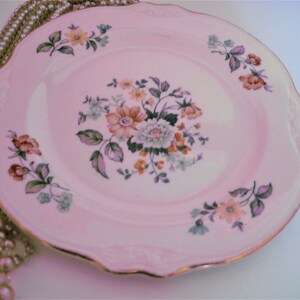 HOMER LAUGHLIN Made in USA, Side Plates/Dessert Plates, 6 Inch, Set of 8, Virginia Rose Pattern, Pink Flowers, Platinum Trim, Estate Find