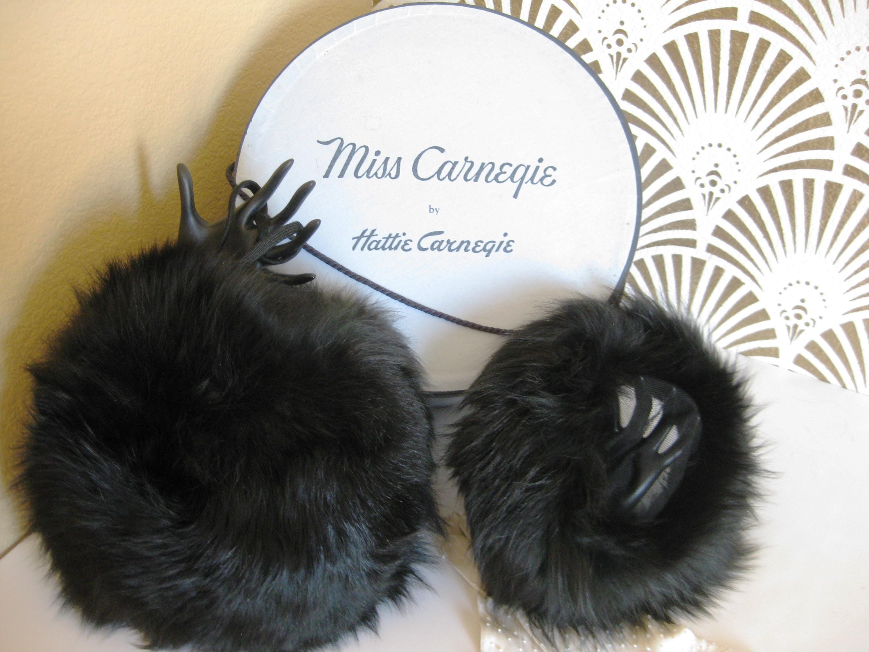 Black Mink MCM Halo Hat / True vintage c1960s with Black Gloves Black Mink Fur and Silk Ribbon Halo Cocktail Hat With Black  main image 4