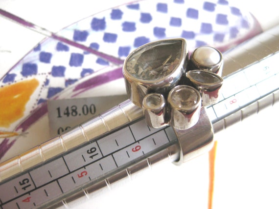 Vintage Pear Jewel Cocktail Ring, Pearl Rhineston… - image 9