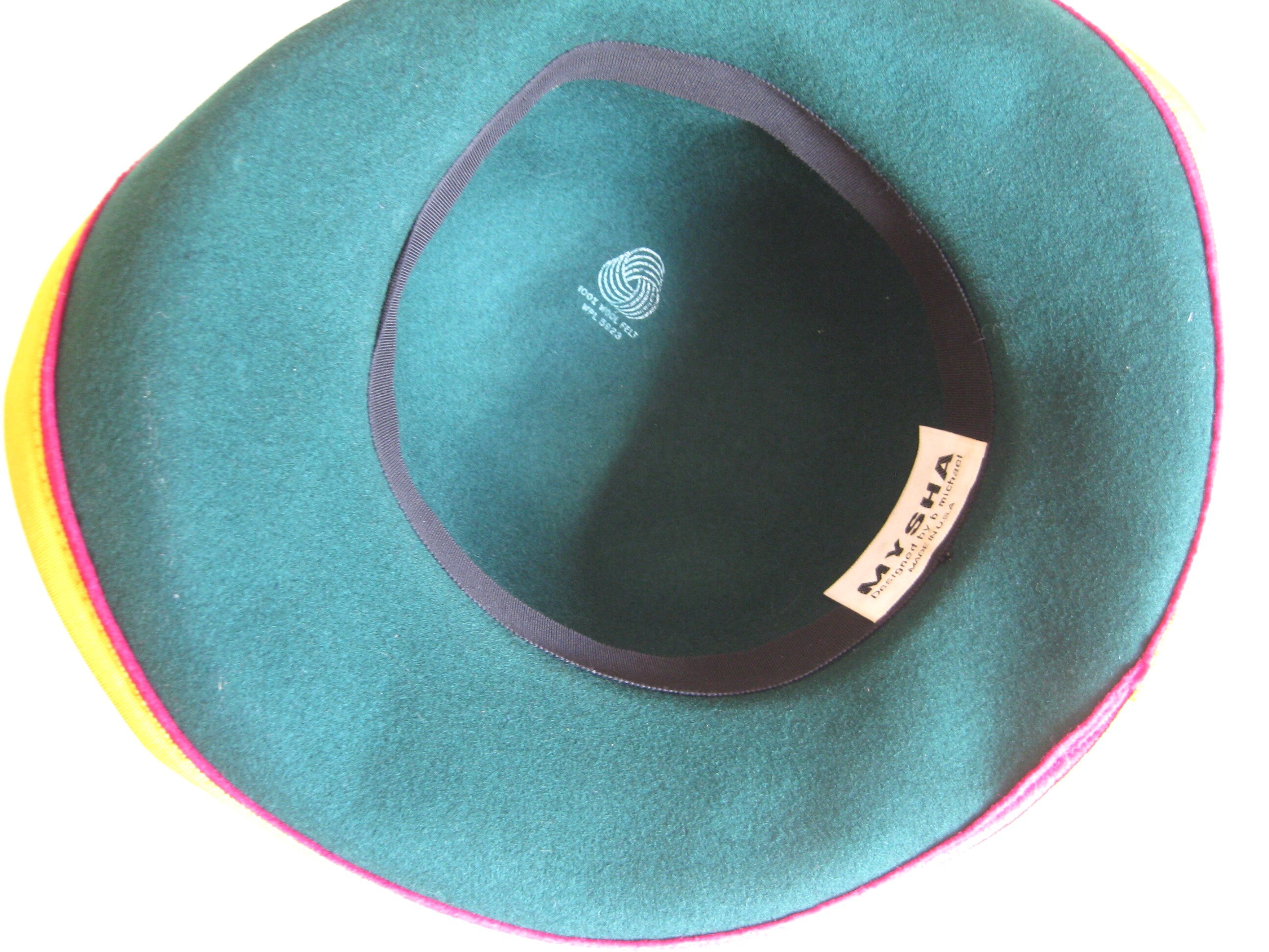 Wool Felt Hat, Designer B Michael, Green, Yellow, Vintage 