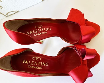 Valentino ヴァレンティノ オープントゥ リボンハイヒール 37