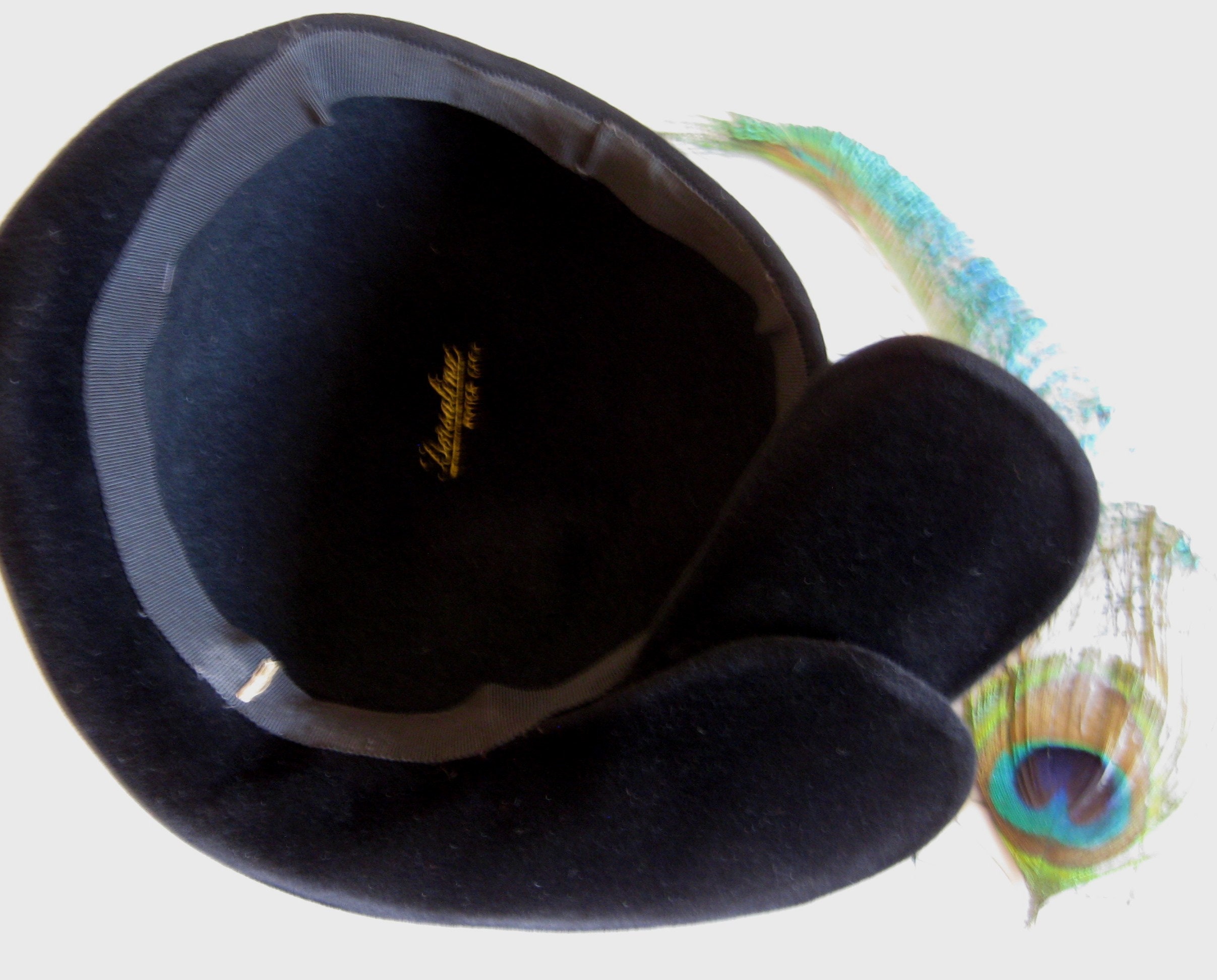 BORSALINO VTG Odette i4629 Black Women\'s Hat Italian Cloche w ribbon Felt Fur M Vintage Borsalino Cloche Hat: Black Plush Fabric, Made in  main image 2