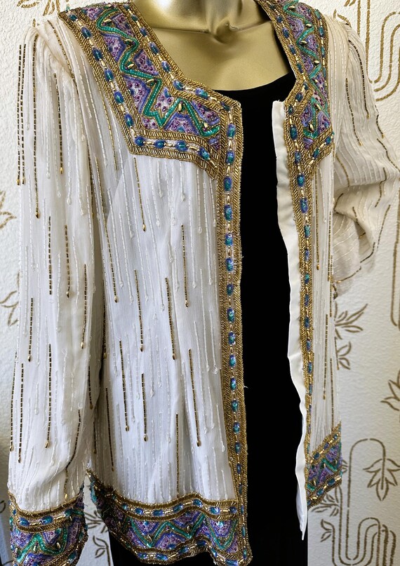 Vintage Beaded Silk Jacket, INTERLUDE Designer, S… - image 9