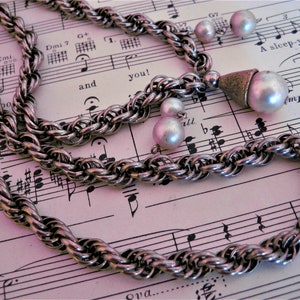 Vintage Twist Rope Pendant Chain Necklace, Faux Pearl Ball Decorations, 28 Inches Long, Mid-Century, Estate Find, Costume Jewelry, So Lovely