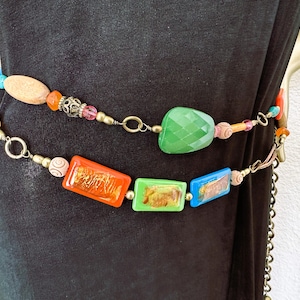 Chicos‎ Metal Yellow Lucite Bronze Medallion Chain Adjustable Belt Necklace 34\