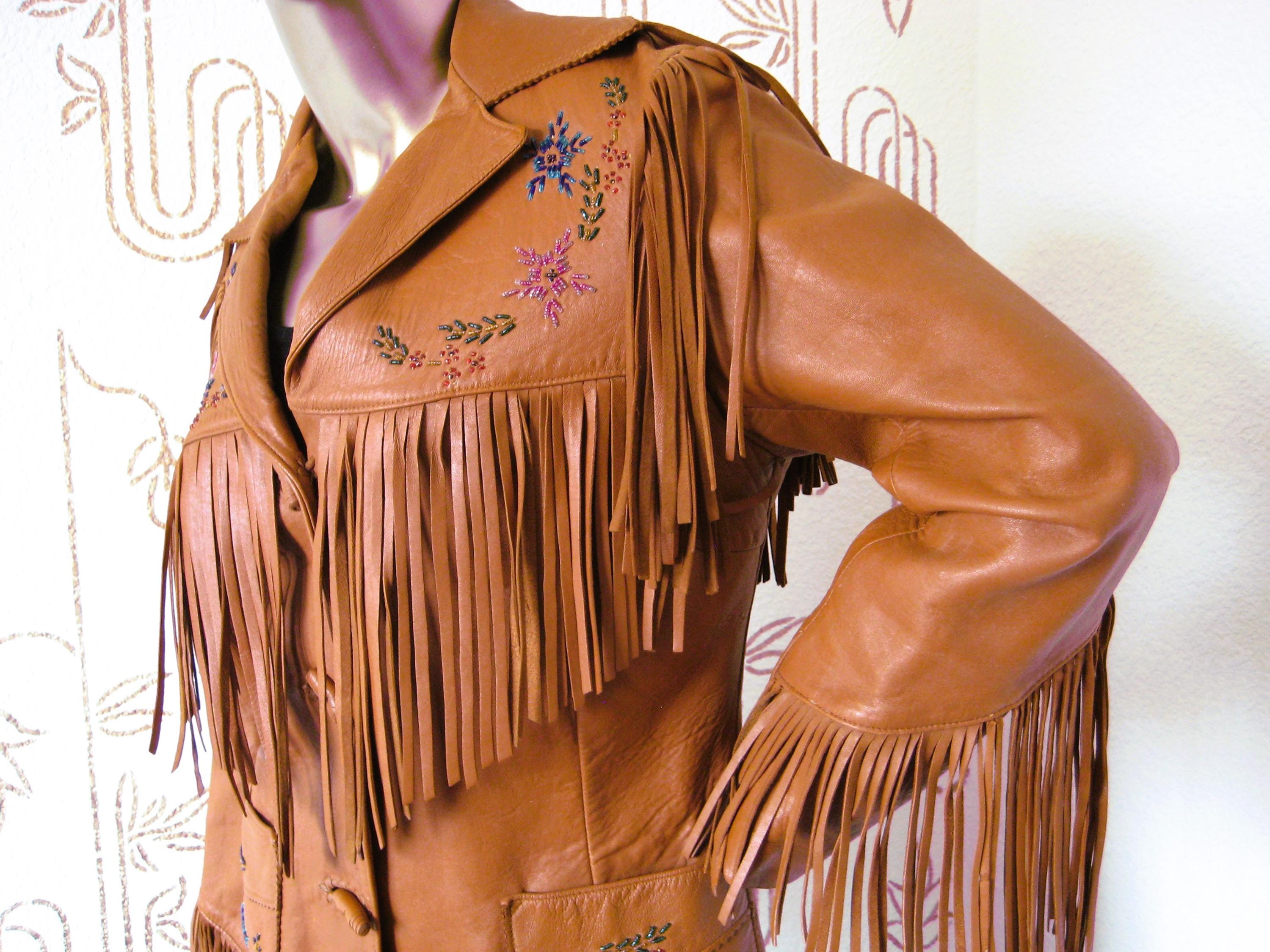 brown vintage フリンジジャケット CHRIS LINE ORIGINALS Beaded Leather Fringed Jacket, Brown