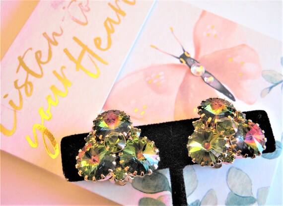 Vintage Watermelon Clip-on Earrings, Rivoli Glass… - image 5