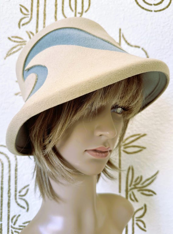 Wool Felt Hat, Designer B Michael, Ivory White Swirl,… - Gem display picture 1