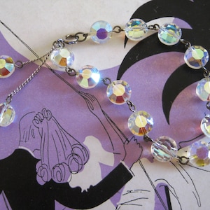 Bracelet, Aurora Borealis Faceted Crystal Beads with Dangles, Linked with Silver Chain, Vintage Costume Jewelry, Bridal, Wedding, Dazzling!