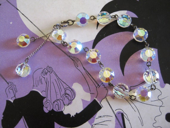 Aurora Borealis Faceted Crystal Bead Bracelet wit… - image 1