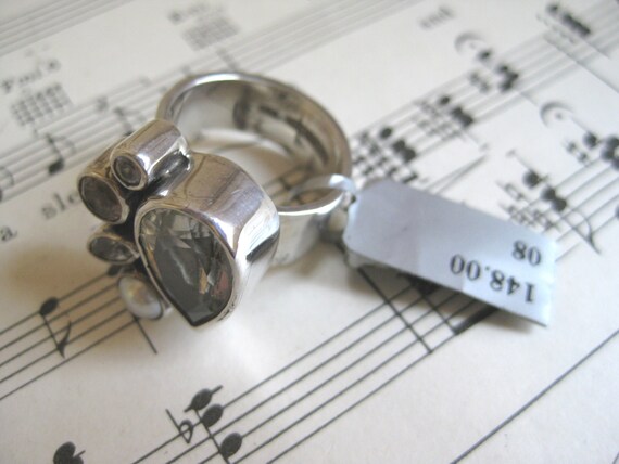 Vintage Pear Jewel Cocktail Ring, Pearl Rhineston… - image 10