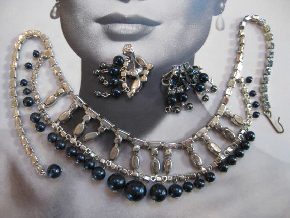 Vintage Rhinestones and Beaded Necklace and Clip-… - image 4