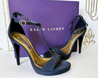Ralph Lauren Silk Faille Pumps, Navy Blue Heels, Size 37