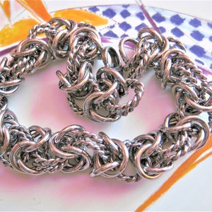 Vintage Linked Bracelet, Modernist Three-Dimensional Intricate Intertwining Circles Design, Silver Tone Metal, 1960s, Estate Find, Gorgeous!