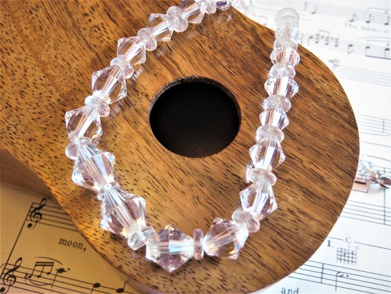 Faceted Clear Beaded Necklace, Graduated Beads, D… - image 9