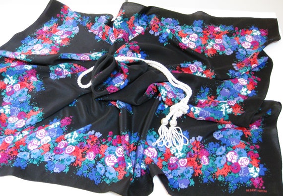 Vintage ALBERT NIPON Silk Scarf: Floral Design, M… - image 1