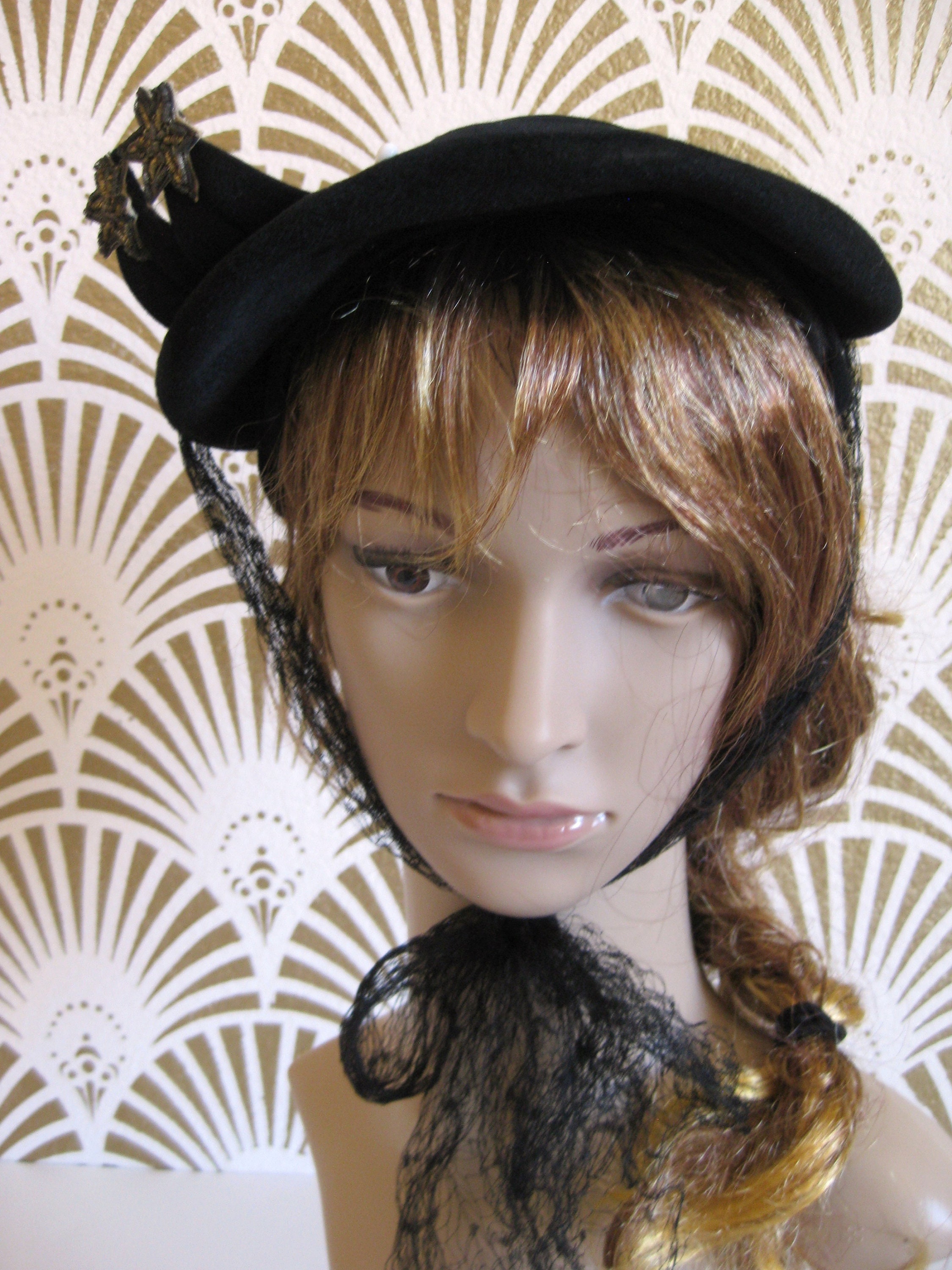 Velvet Hat, Designer Jane Morgan, Embroidered Trim, Black  display picture 1