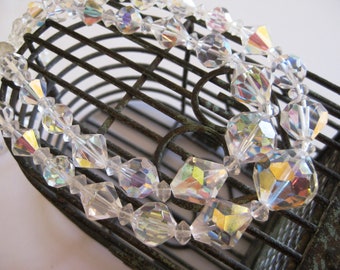 Kristall Perlen Halskette, Aurora Borealis Perlen, Art Deco Stil, Brautschmuck, Vintage