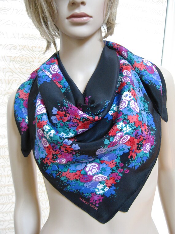 Vintage ALBERT NIPON Silk Scarf: Floral Design, M… - image 9