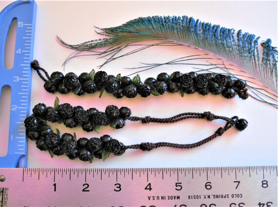 Roses Necklace/ Bracelet Set, Ebony Brown Carved … - image 2