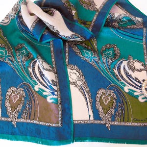 Bufanda vintage de diseñador OSCAR de la RENTA, 52 x 11 pulgadas, rectángulo largo, diseño floral, tela sedosa, hallazgo de patrimonio, regalo para ella, hermosa
