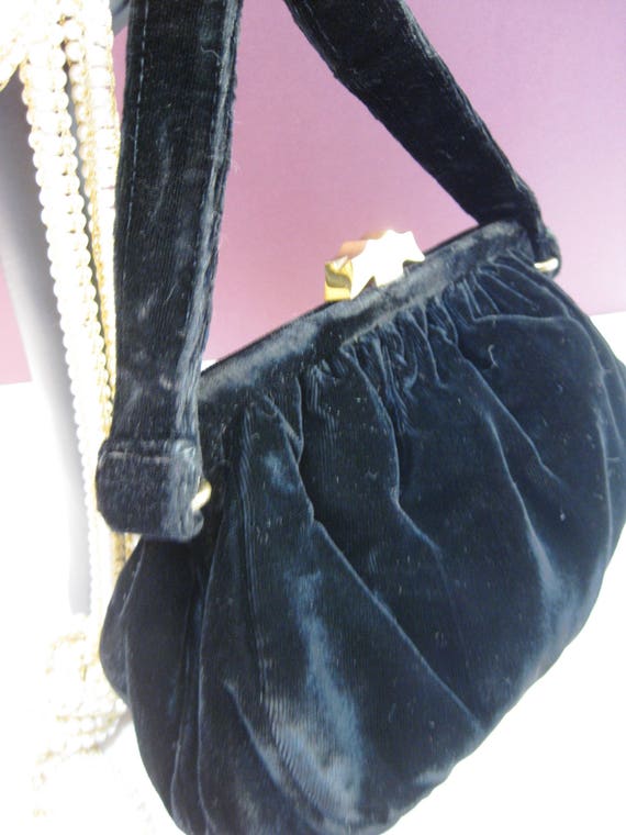 Vintage Black Velvet Evening Handbag, Small Coin … - image 1