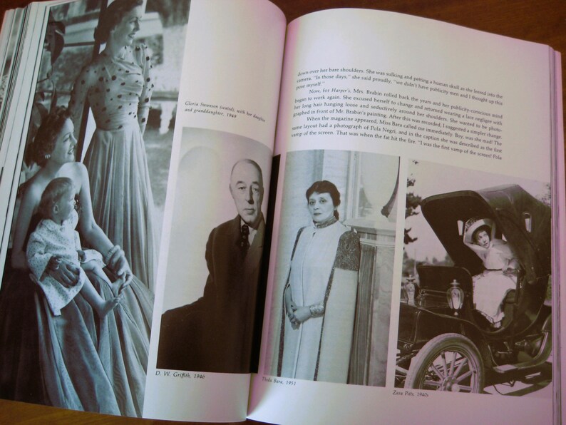 May include: A black and white photograph of a book spread featuring several vintage portraits. The images include a woman with a child, a man in a suit, a woman in a dress, and a person in a carriage. Text is visible.