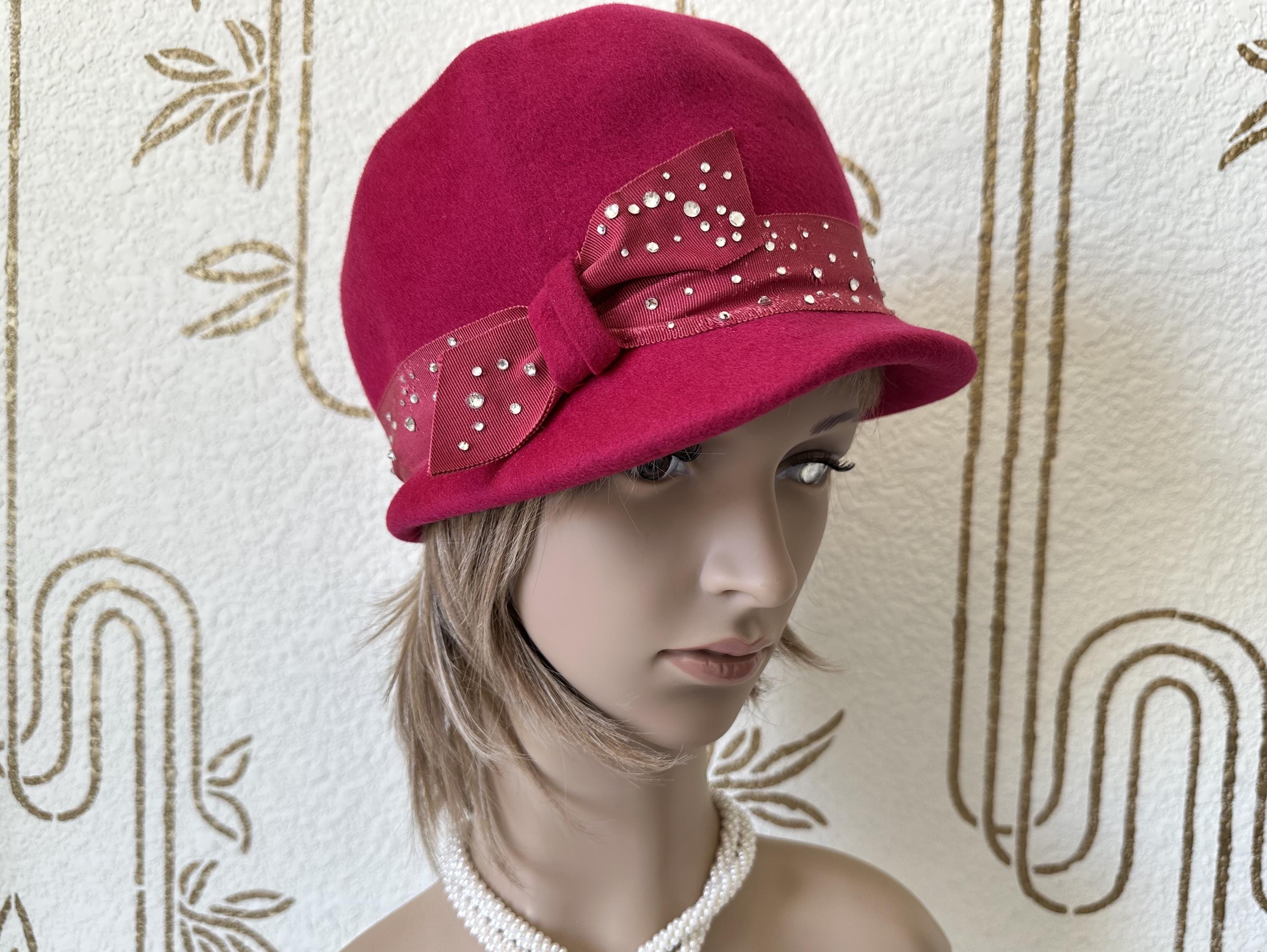 Vintage Pink 100% Felt Mohair Grosgrain Ribbon Wedding Church Cloche Hat S Pink Felt Cloche Hat: Vintage 1920s Style With Silk Roses - Etsy main image 2