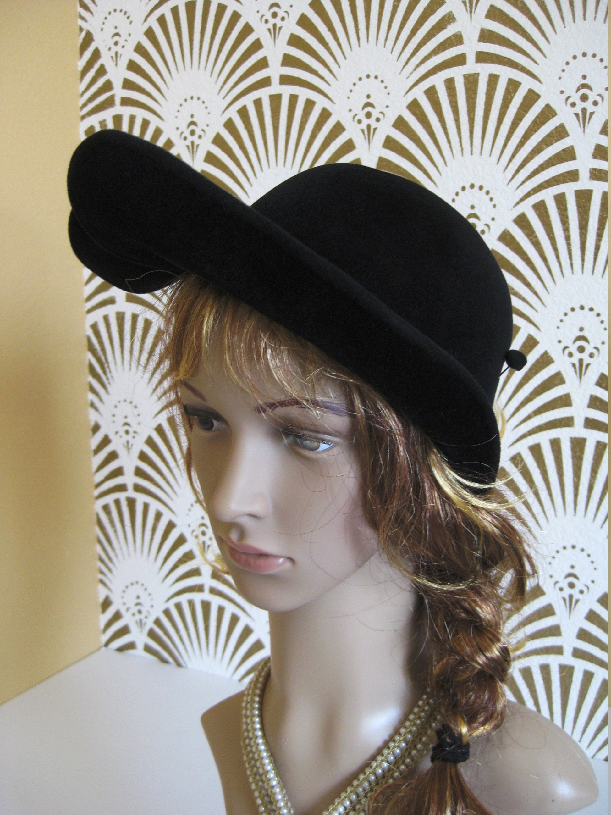 Vintage Borsalino Cloche Hat: Black Plush Fabric, Made in 