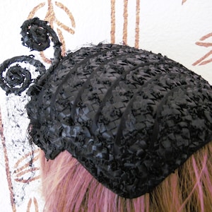 Vintage Carson Pirie Scott Chicago Black Straw Cloche Hat Tulle Netting Bow M Carson Pirie Hat - Etsy main image 3